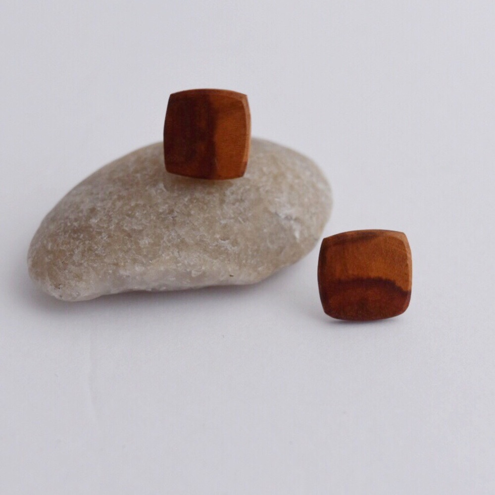 Hand Carved Wood Stud - Square